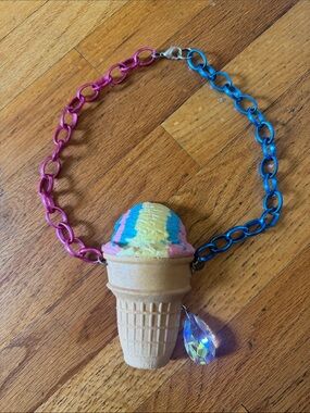 Onch Movement Rainbow Giant Ice Cream Scoop Cone Necklace RARE